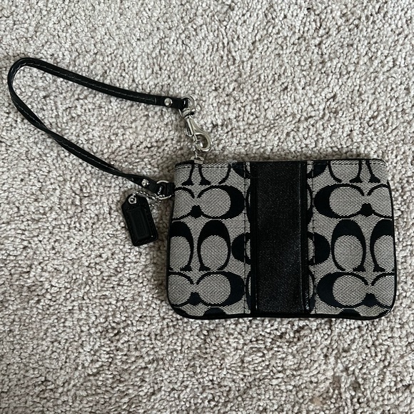 Coach black/grey striped wristlet - Picture 1 of 4